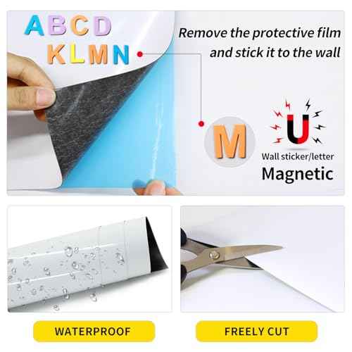 Magnetic Whiteboard Contact Paper 24" x 36" Peel and Stick Dry Erase White Board for Wall Self-Adhesive Decal Wallpaper Sticker for Office, Home, with Marker, Eraser and Magnet