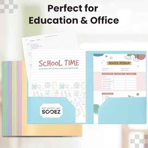 Sooez 6Pack Folders with Pockets, Pastels Colors, Heavy Duty Pocket Folder, Plastic Folders with Pockets, 2-Pocket Folder Bulk, Aesthetic File Folder, Back to School Office Filing Supplies