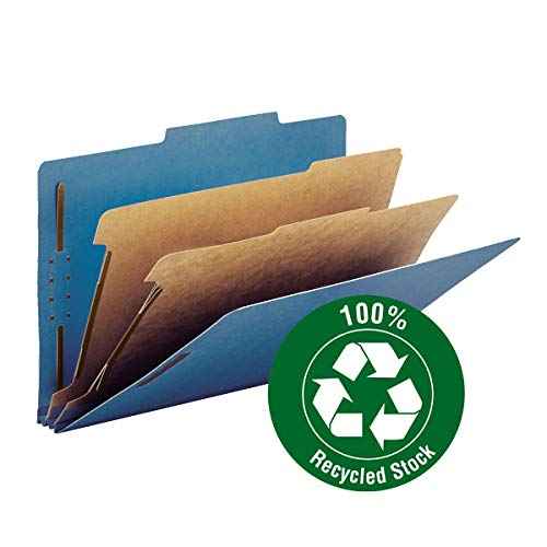 Smead 100% Recycled Pressboard Classification File Folder, 2 Dividers, 2" Expansion, Letter Size, Dark Blue, 10 per Box (14062)