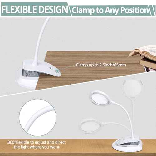 COLFULINE 2-in-1 Rechargeable Magnifying Lamp 5X-10X with LED Light & Touch Button, Magnifying Glass with 3 Adjustable Brightness, Base and Clamp for Reading, Crafts, and Work