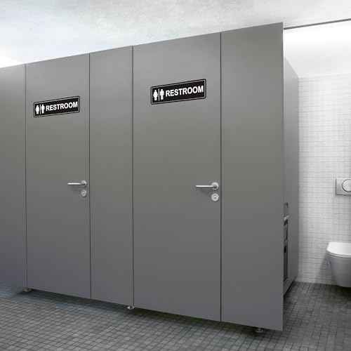 Restroom Sign - (2 Pack ) Metal Restroom Signs for Business with Strong Self-Adhesive, Bathroom Signs for Home Door or Wall, Ideal Unisex Restroom Signs for Women and Men, Easy to Install (Black Unise 9" x 3")