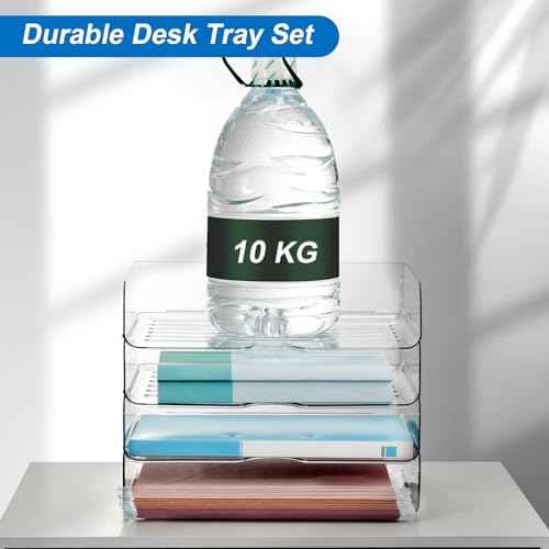 Desk Organizer and Storage,4-Tier Paper Letter Tray Organizers,Stackable Clear Desktop Organizer for Documents,Book Magazine Storage,Office Supplies, (Clear,4 Pack)
