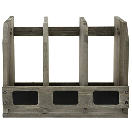 MyGift Vintage Gray Solid Wood Magazine Holder with 3 Compartments and Chalkboard Label, Office Home Desktop Document Organizer, Desk File Folder and Binder Rack