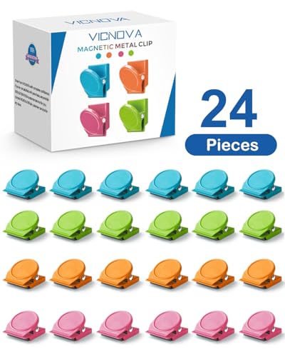 VICNOVA 24 Pack Magnetic Clips - Heavy-Duty Fridge Magnet Clips for Whiteboards, Locker & Office
