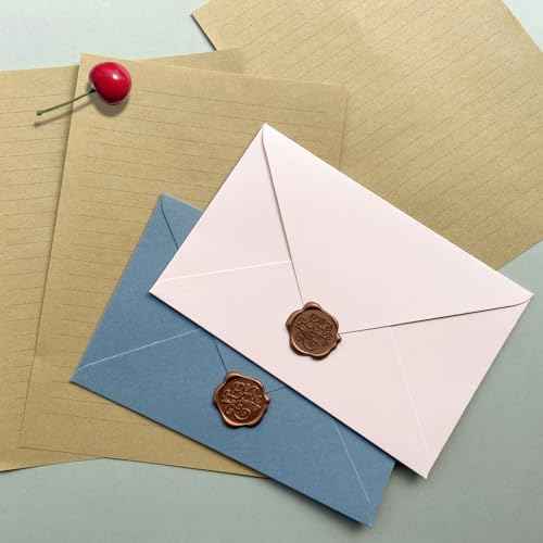 Tuhangcc Premium Velvet-Touch Stationery Set with Unique Design Colors - Best Paper and Elegant 4x6 Envelopes (24 Writing Sheets + 12 Envelopes) for Love Letters and Party Invitations (Lake blue)