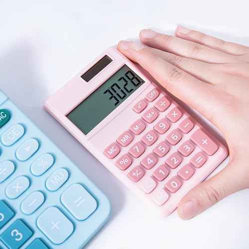 Basic Standard Calculators Small Digital Desktop Calculator with 8-Digit LCD Display, Battery Solar Power Smart Calculator Children's School Adult Office Family Standard Functions (8 Bit Pink)