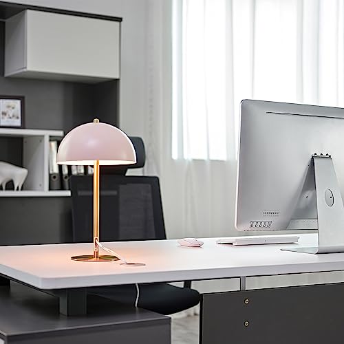 GLOBE Electric 52332 15" Desk Lamp, Matte Pink, Matte Brass Accents, in-Line On/Off Rocker Switch