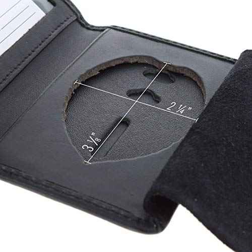 Genuine Leather Unisex Law Enforcement Badge Holder Wallet Case - Shield, Black