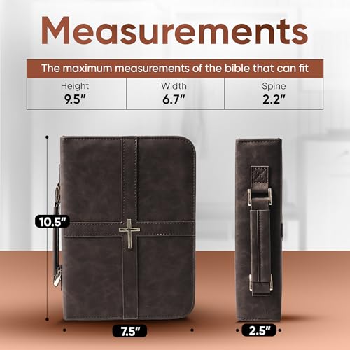 Bible Cover, Discreet & Elegant Bible Case, Brown PU Leather Bible Cover, Cross Design Bible Bags, Strong and Sturdy Book Case, Includes Premium Bookmark