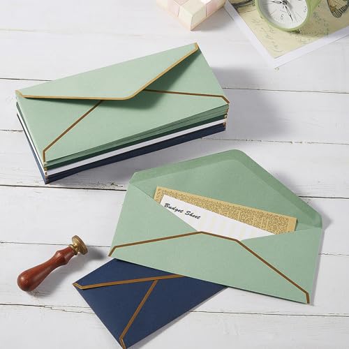 Topeen Navy Blue #10 Business Envelopes with Gold Stickers - Thick Paper Pack