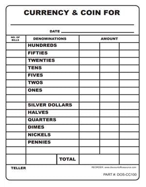 Currency & Coin Record Forms - One-Part, 800 Sheets (5.5 x 4.25 in)