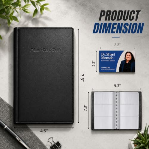Small Business Card Holder Book Organizer with 300 PU Leather Slots, Black