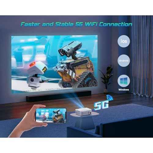 TMY Projector with WiFi and Bluetooth¡¼80" screen included¡½Native 1080P Outdoor Projector, 4K Supported Portable Projector, Compatible with iOS/Android/PC/TV Stick/HDMI/USB, Indoor Outdoor Use