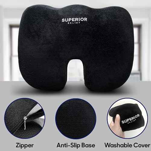 Cooling Gel Seat Cushion ? Ergonomic Coccyx/Tailbone Support for Sciatica & Back Pain ? Memory Foam Office Chair, Car & Gaming Seat Pad