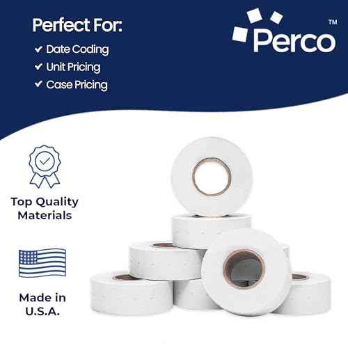 Perco 1 Line Freezer Adhesive Labels - 8 Rolls, 1 Sleeve, 8,000 Blank Price and Date Gun Labels for Perco Lite, X, Plus and Pro 1 Line Price and Date Guns - Made in USA