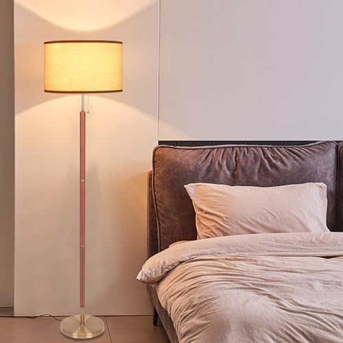 HonoDing Mid-Century Modern Floor Lamp, Walnut Wood Finish, Drum Shade, Living Room D?cor (64in, E26 LED)