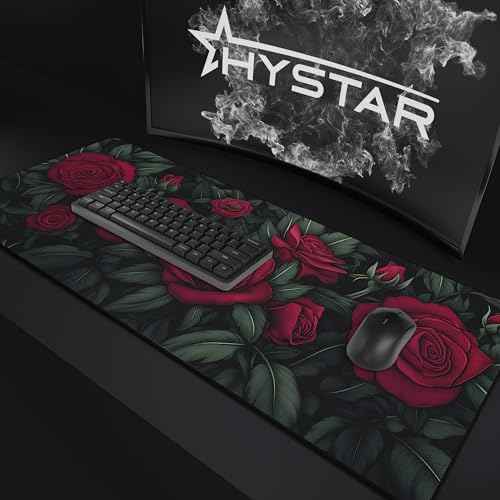Hystar¢ç Extended Gaming Mouse Pad | XXL 36" x 16" | 5mm Thick, Waterproof Surface, Smooth Polyester Fabric, and Natural Rubber Base | Bloom