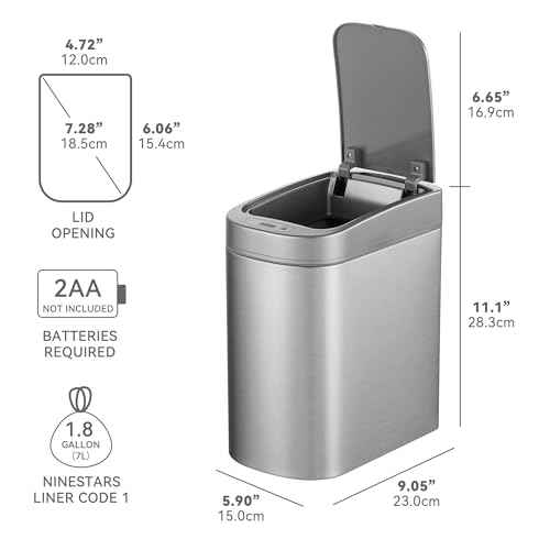 Ninestars Automatic Motion Sensor Bathroom Trash Can, 1.8 Gallon Smart Opening Garbage Bin for Bathroom, Bedroom, Kitchen, Office