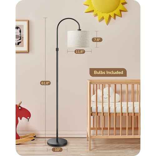 EDISHINE Dimmable Floor Lamp with Remote Control, Modern Arc Standing Lamp, 3000K-6500K Color Temperatures, Reading Light for Living Room Bedroom Office, Footswitch, LED Bulb Included, Black