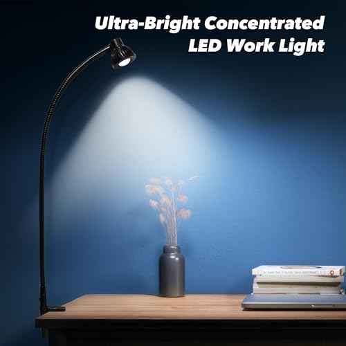 Hersi 5w 30¡®¡¯Long Swing Arm 110v/220v Desk Lamp Metal Architect LED Task Light with Clamp, Adjustable Folding Twin-Arm Clip-on Table Lamp,Black
