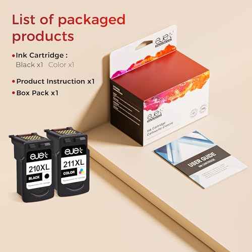 ejet Remanufactured 210XL and 211XL Ink Cartridges Replacement for Canon 210XL 211XL Combo for PIXMA iP2702 MP230 MP240 MP250 MP280 MP480 MP490 MP495 MX320 MX330 MX340 Printer (1 Black, 1 tri-Color)
