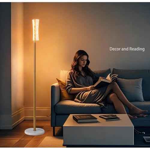 Fiqevs Crystal Floor Lamp, Modern Cylinder Standing Lamp with Crystal Lampshade, Cute LED Floor Light with 3000K Warm Lights, Gold Corner Tall Lamp for Living Room, Bedroom, Girls Room, Office