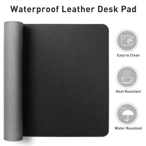 Aothia Non-Slip Waterproof PU Leather Desk Pad Protector for Mouse, Writing Desk, Office, Home, Laptop Blotter, 23.6" x 13.7", Black
