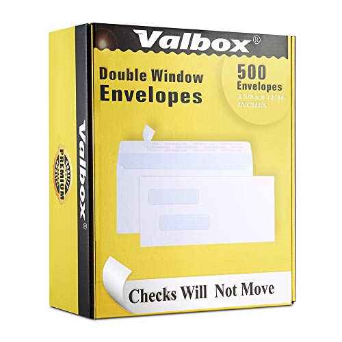 ValBox 500 Count #8 Double Window Envelopes 3 5/8" x 8 11/16" Self Seal Double Window Security Check Envelopes- Security Tint Pattern Designed for Home Office Secure Mailing