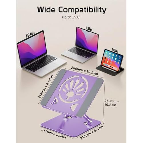 Aluminum Laptop Stand for Desk ? Adjustable Ergonomic Laptop Riser, Foldable & Portable Holder Fit for MacBook & 10"-16" Laptops for Office, Home & Travel,Purple