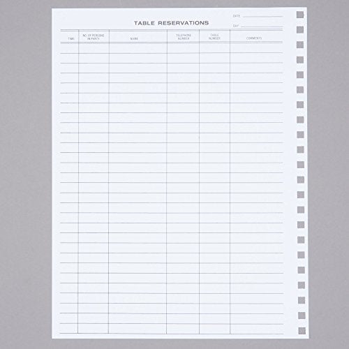 Menu Solutions R020 Reservation Book Replacement Sheets - 50/Pack, 8.5 x 11