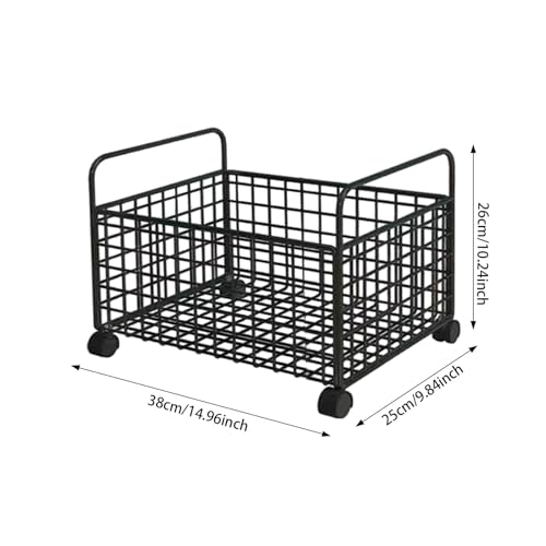 Under Desk Storage Cart with Lockable Wheels - Mobile Mesh Utility Cart, Black (Medium)