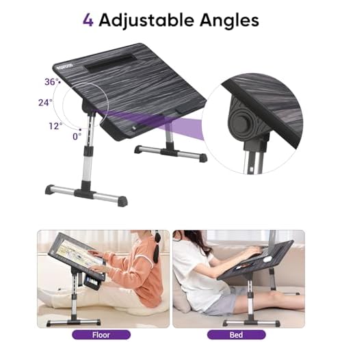 NEARPOW Laptop Bed Tray Table, Height & Angle Adjustable Portable Bed Table,Portable Computer Tray Laptop Stand for Bed W/Tablet Stand & Drawer, Foldable Lap Tablet Table for Sofa Couch Floor Writing