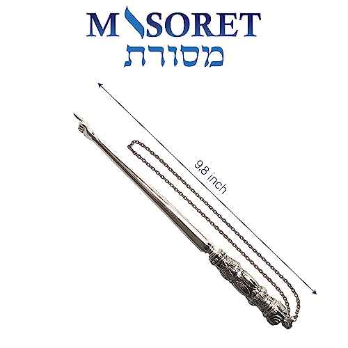 Modern Nickel Yad Torah Pointer: Fine, Elegant Carved Handle with Hand with Extended Finger Pointed; Protects Jewish Israelis Scrolls, 9.8 Inch
