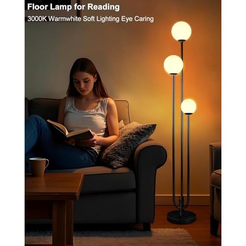 63IN 3-Light Dimmable Floor Lamp, Unique Candle Holder Style Black Tall Standing Lamps with 3000K G9 Bulbs for Reading, Mid Century Modern Floor Lamp for Living Room Bedroom Office