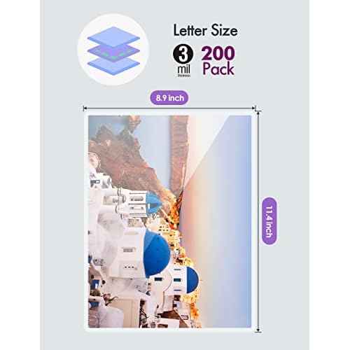 Thermal Laminating Pouches, 3mil Laminating Sheets, 8.9x11.4 Inches, Letter Size, HeatSeal, Clear (200pack)