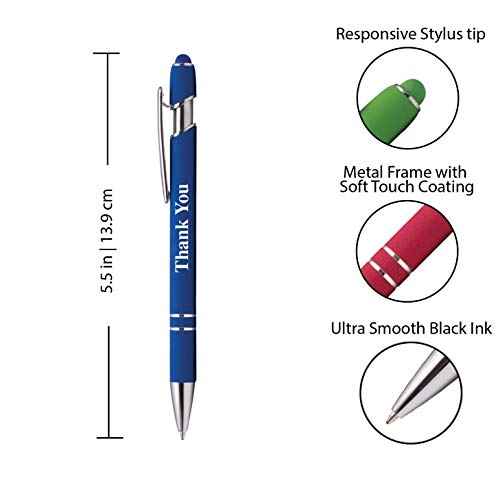 "Thank You" Premium Gift Stylus Pens For All TouchScreen Devices - Metal Soft Touch - 2 in 1 Combo Pen for Events, Parties, Employee Appreciation & More (40 Pack)