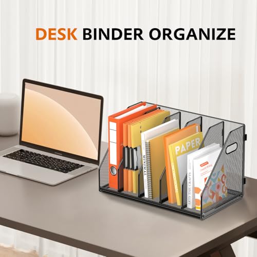 SUPEASY Black 5-Rack Vertical Binder & Magazine Organizer for Desk