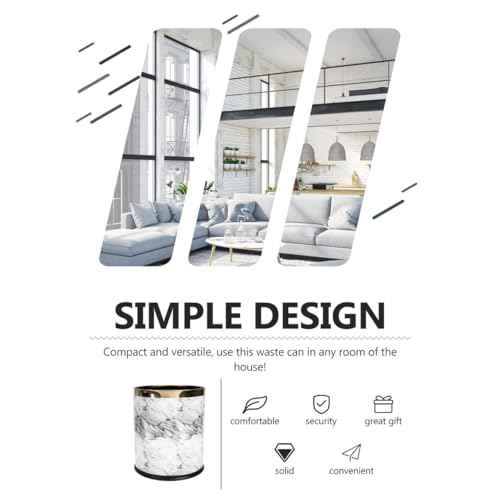 Ciieeo Elegant White Marble Trash Bin - Decorative Waste Basket for Bathroom, Bedroom, Office | Compact Lidless Design for Easy Use and Organization