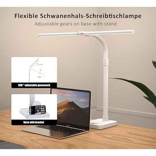 Double Head LED Desk Lamp, Architect Desk Lamps for Home Office, 24W Brightest Workbench Office Lighting-5 Color Modes and 5 Dimmable Eye Protection Modern Desk Lamp (White-Desktop, Big)