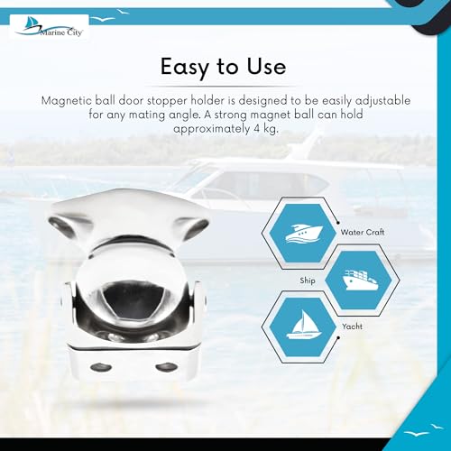 MARINE CITY 316 Stainless-Steel Gloss Finish Strong Magnetic Ball Door Stopper Soft Catch Holder Set for Boats Marine Bedroom Door Family Hardware