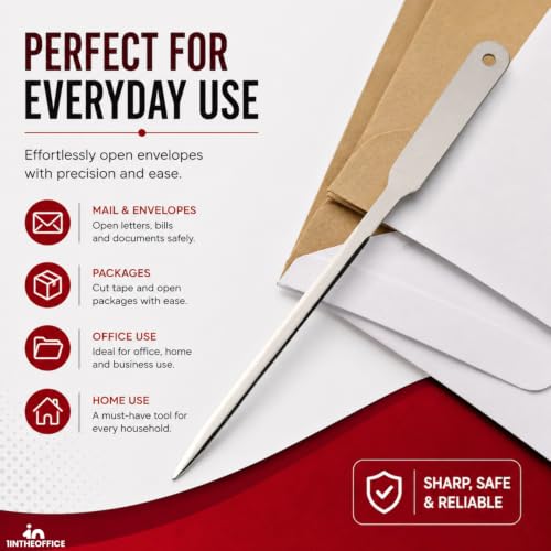 1InTheOffice Chrome-Plated Letter Opener 2 Pack - 9" Envelope Slitter with Comfort Grip