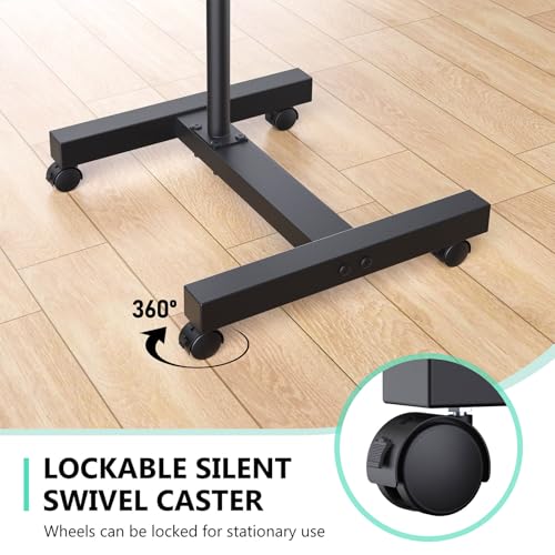 Projector Stand Tripod: 2 Shelves Mobile Laptop Cart Adjustable Height 45 to 64 Inches, Rolling Laptop Stand Cart with Ventilated Tray, Projector Tripod Stand on Wheels for Couch, Bedside, Meeting