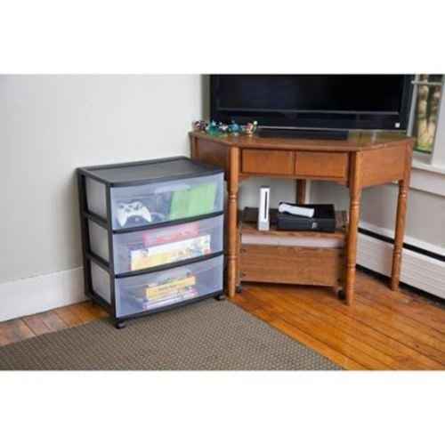 3 Drawer Wide Cart Black Storage Plastic