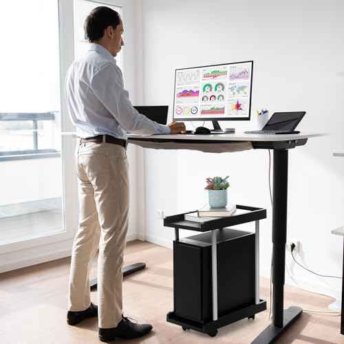 2 Tier PC Computer Tower Stand with Two Hooks 6 Locking Caster Wheels 23 x 17.6 x 8.58 in Black Under Desk Mobile PC Rolling Stand for Floor CPU Holder Cart ATX-case Cart for Office Home