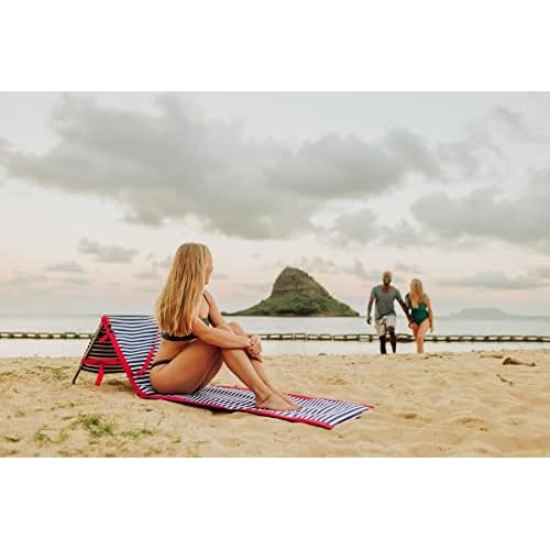 PICNIC TIME Beachcomber Portable Lounger - Soft Beach Mat & Chair - Blue Pinstripe