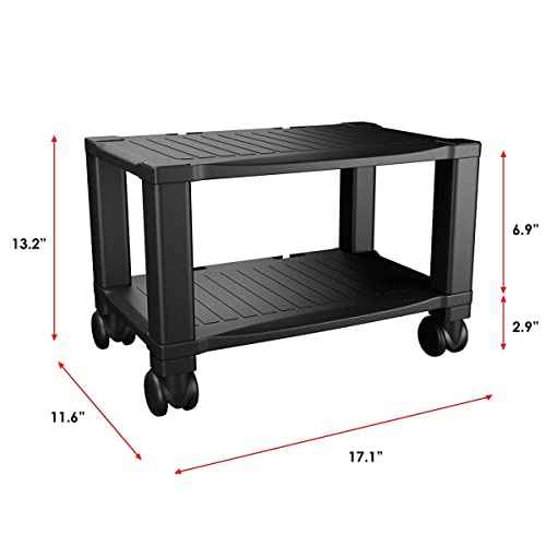 Home-Complete 2-Tier Office Desk Organizer Rolling Cart - Compact Portable Under-Desk Storage and Printer and Projector Stand with Wheels - 88 Lbs(Black)
