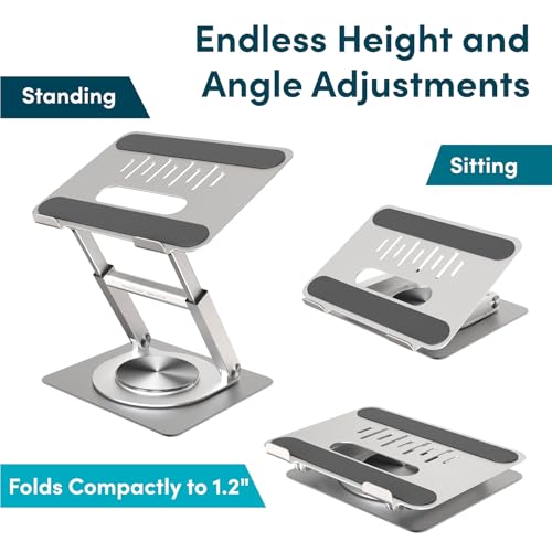 Lifelong 360 Rotating Ergonomic Laptop Stand for Desk, Laptop Riser with Swivel Base, Adjustable Computer Stand for 10-17" MacBook Pro & All Laptops- Portable Standing Desk Converter- Height 16"