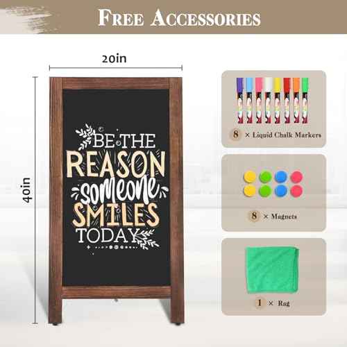 Wooden A-Frame Sign, Magnetic 40" x 20" Brown Chalk Board Sign Board, Double-Sided Sandwich Board Signs Outdoor, Chalkboard Easel, Menu Board for Restaurant, Business or Wedding