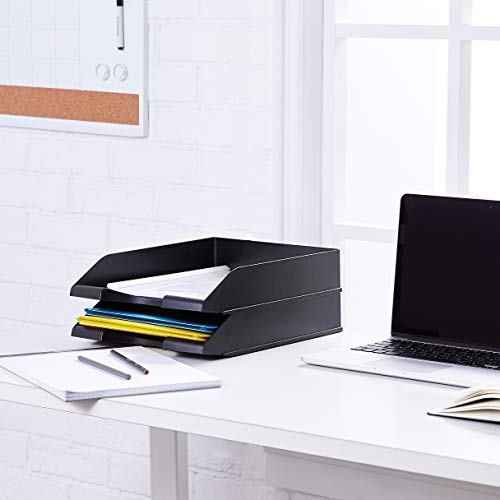 Amazon Basics Stackable Letter Tray Organizer 2-Pack for Office Desk, Black
