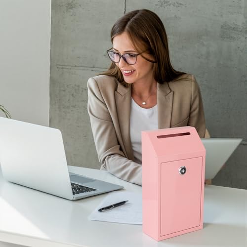 Sumerfnt Pink Locking Cash Box with Slot, Wall Mount, 4 Keys – Outdoor/Indoor Donation Box